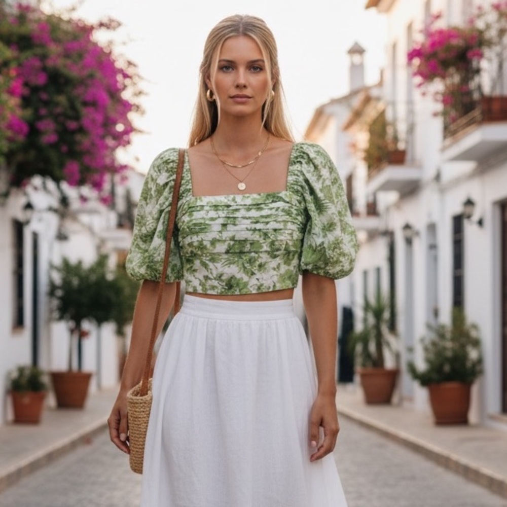 Abercrombie & Fitch Puff Sleeve Poplin Squareneck Top